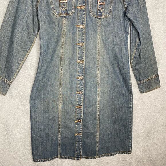 Vintage Faded Glory womens long sleeve denim jean button up dress y2k collar L - Picture 9 of 13
